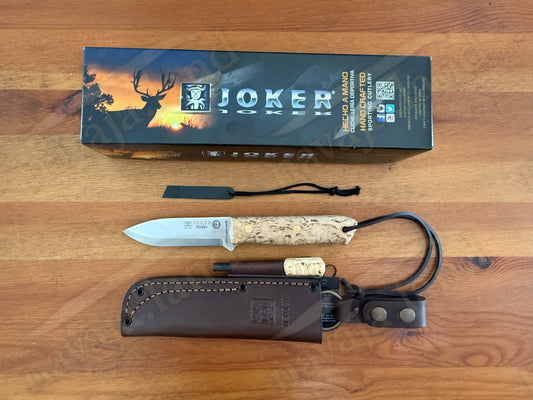 Joker Nordico Bushcraft Fixed Knife 3.9" Böhler K720 Carbon Steel Curly Birch