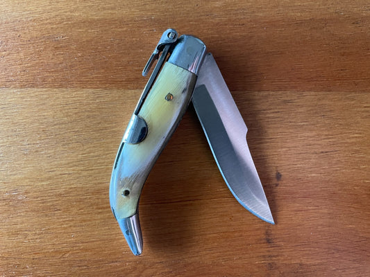 2.5” Stainless Steel Blade Spanish Navaja Pocket Knife Bull Horn Scales - Spain