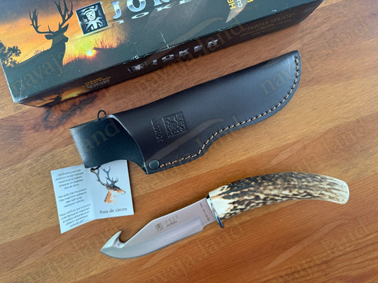 Joker Huron Skinning Knife 4.3” MOVA Blade | Deer Antler Handle | Leather Sheath