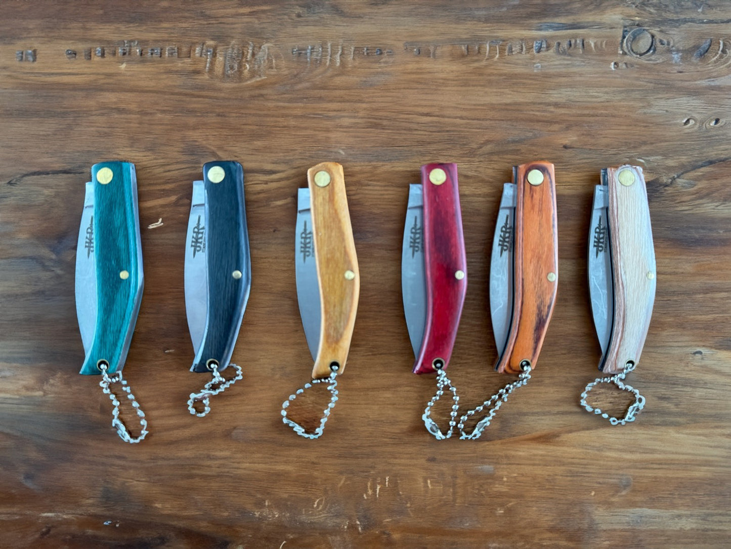 Set of 6 Folding Knives Wooden Handle 2.4-in. Blade Slipjoint Navaja Keychain