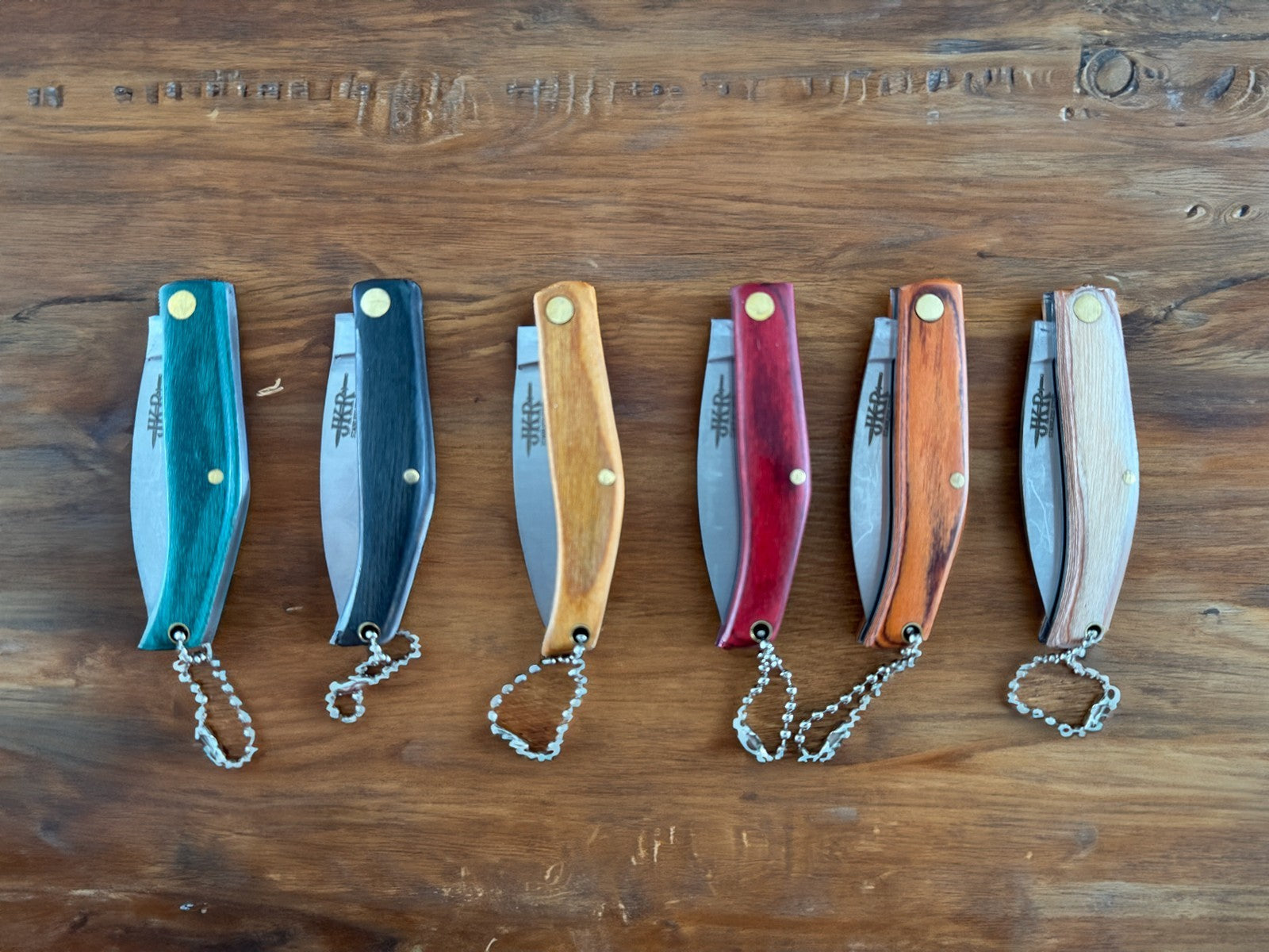 Set of 6 Folding Knives Wooden Handle 2.4-in. Blade Slipjoint Navaja Keychain