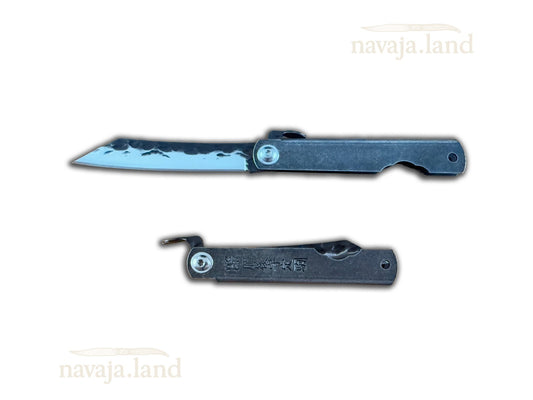 3" Navaja Higonokami Pocket Knife Steel Tanto Blade Stonewashed Handle & Sheath