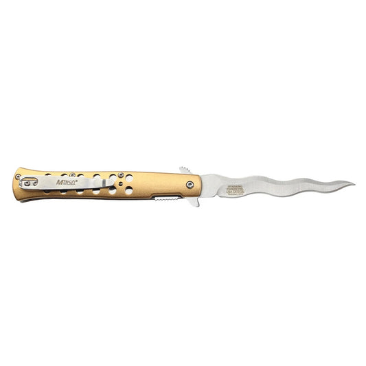 MTech 4" Steel Blade Spring Assisted Pocket Knife Anodized Aluminum Handle Gold