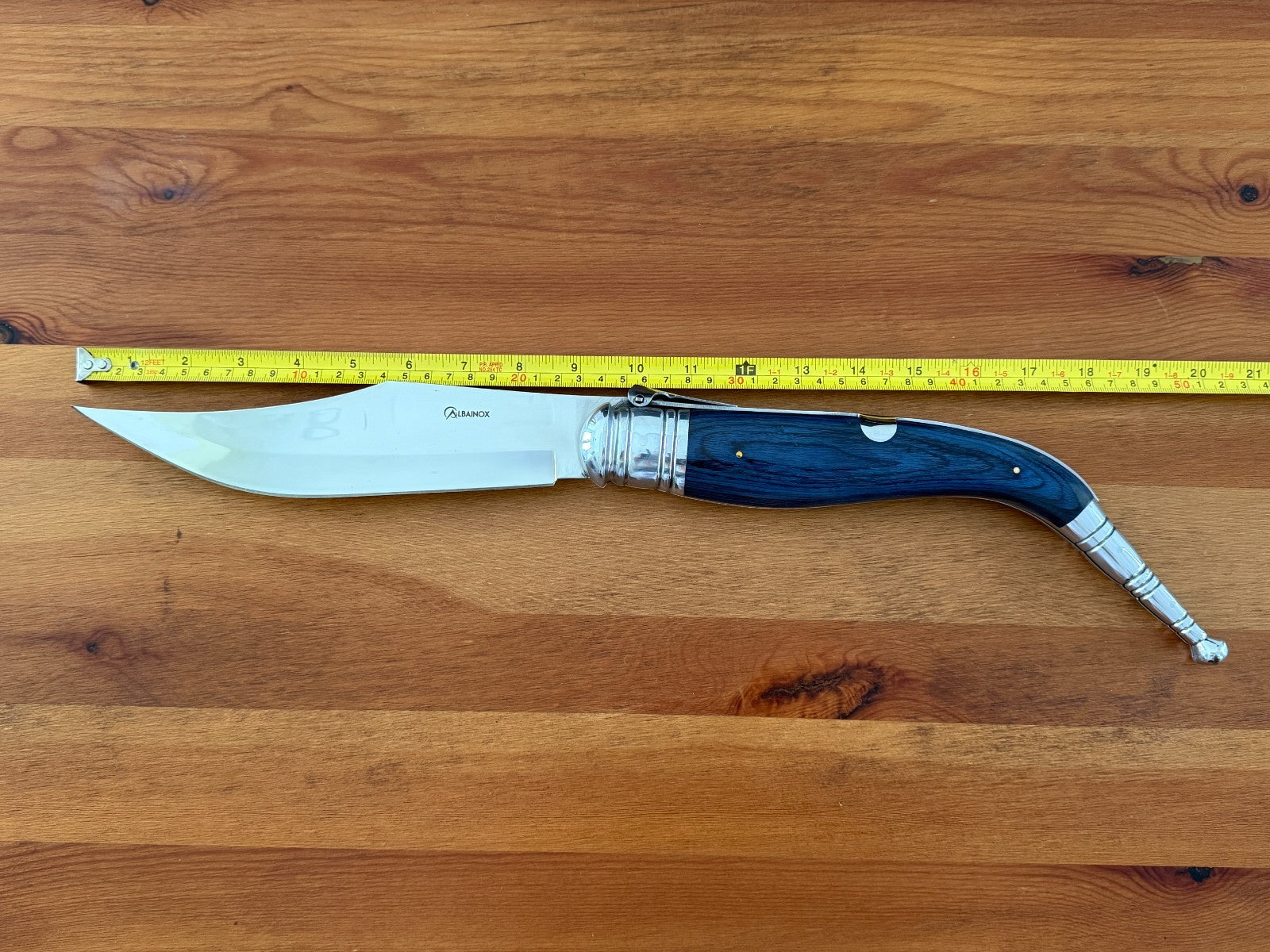 9" Blade Giant Navaja Sevillana Folding Knife Blue Wood Scales w/ Ratchet Spain