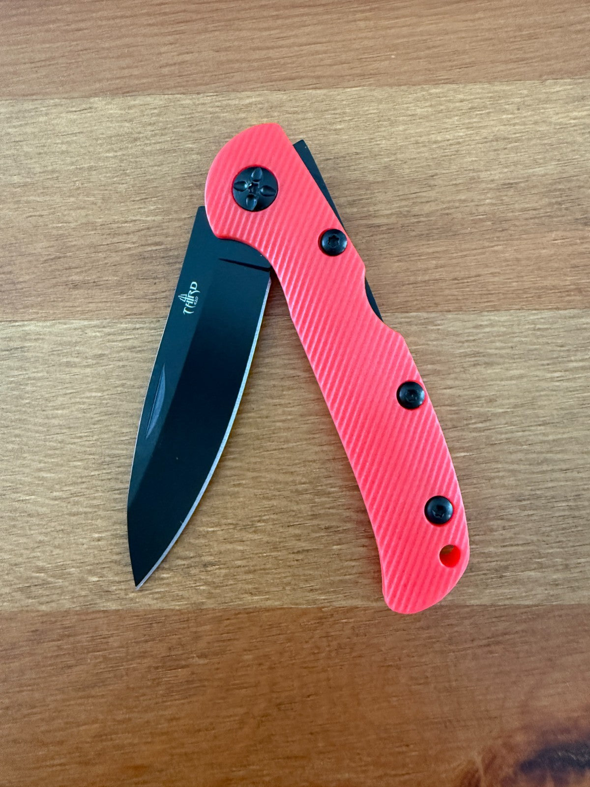 3.15" 420 Steel Blade Finished in Black - Red Nylon Fiber Handle Lightweight
