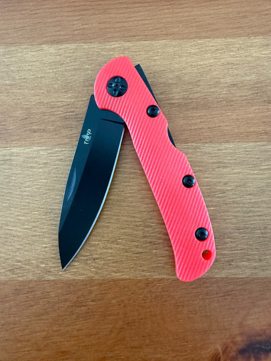 3.15" 420 Steel Blade Finished in Black - Red Nylon Fiber Handle Lightweight
