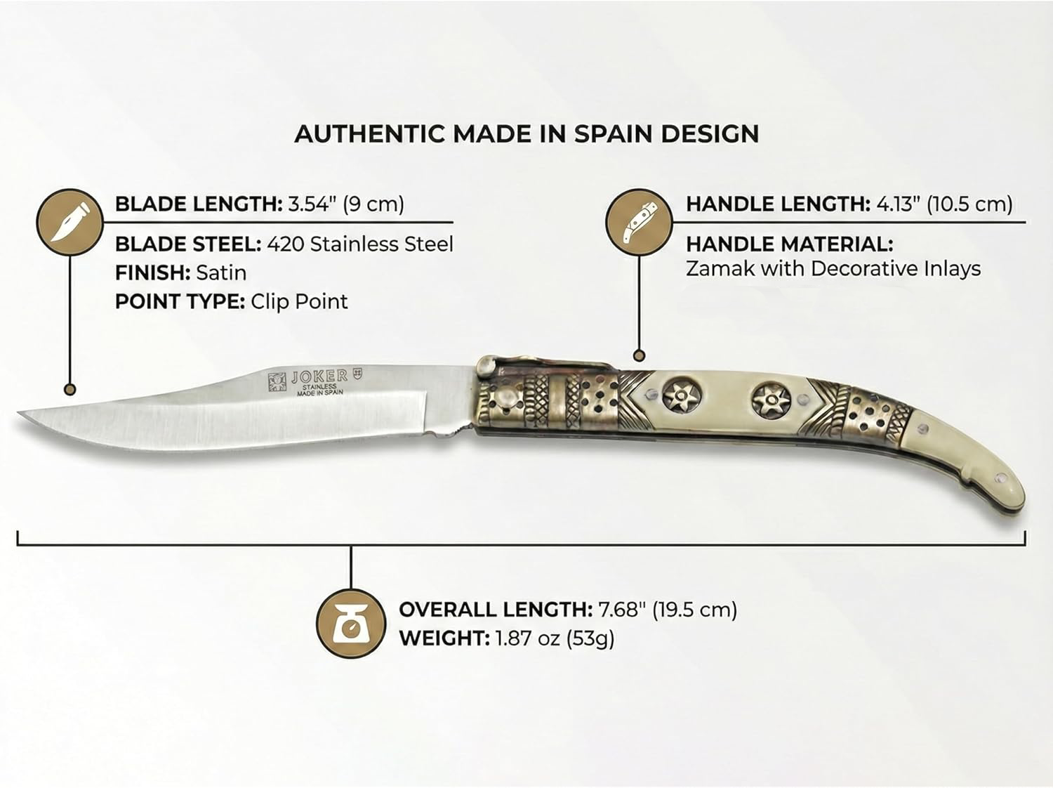 3.5” Albacete Navaja Joker Arabian Knife Zamak Handle Handmade Slipjoint Spain