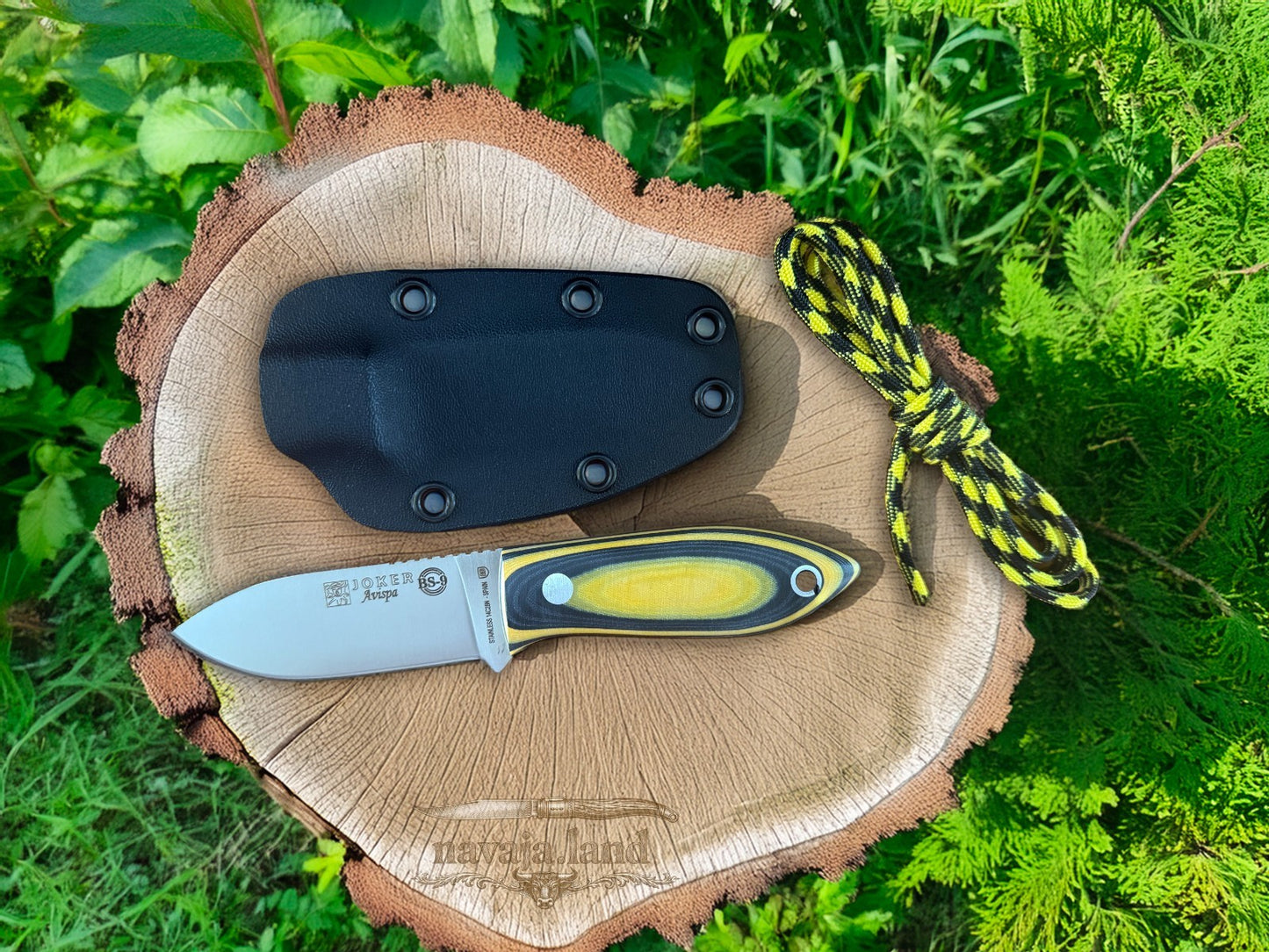 Joker Avispa Bushcraft Knife 3.15” Sandvik 14C28N Blade - Yellow & Black Micarta
