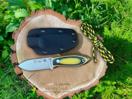 Joker Avispa Bushcraft Knife 3.15” Sandvik 14C28N Blade - Yellow & Black Micarta