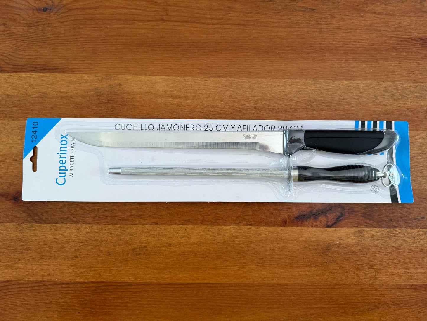 Cuperinox Ham Knife 25 cm Stainless Steel with 20 cm Sharpener – Albacete, Spain