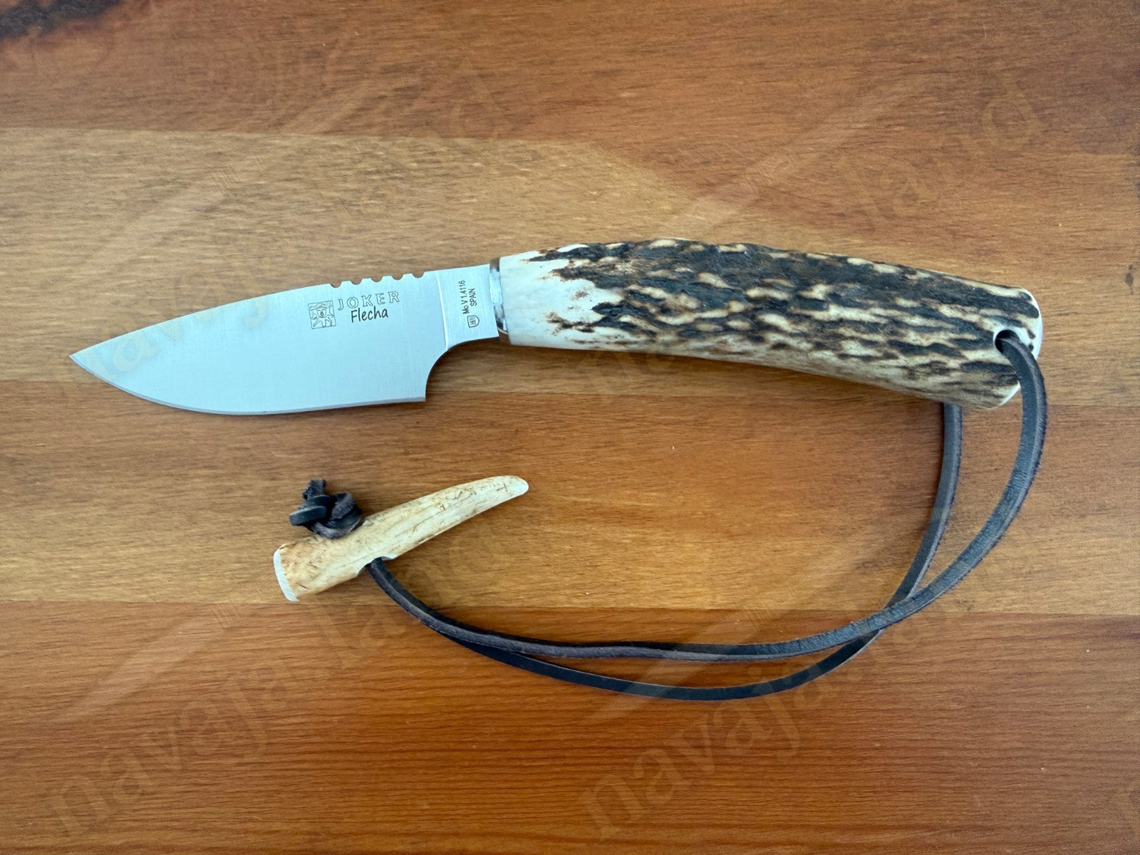 Joker Flecha Hunting Knife 4” MOVA Blade | Deer Horn Handle | Leather Sheath