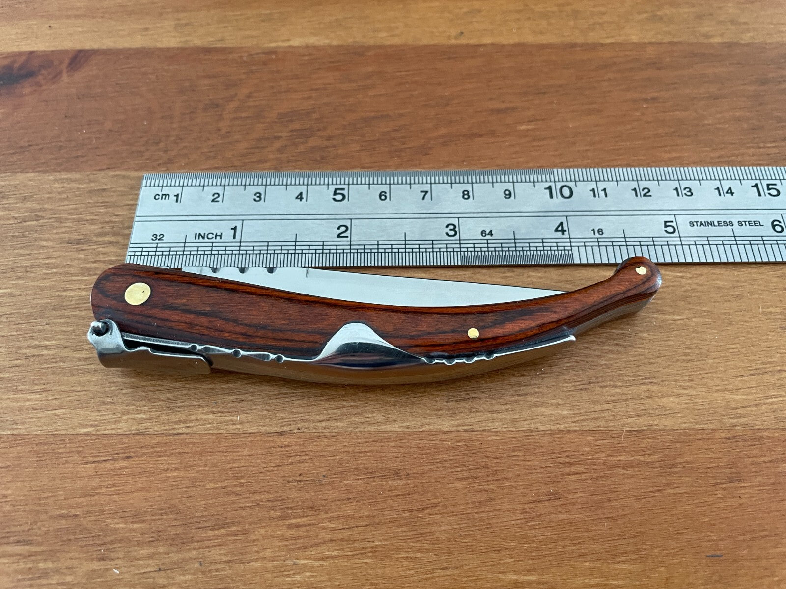 3.34 in. Spanish Navaja Folding Pocket Knife Red Stamina Wood Handle From Spain