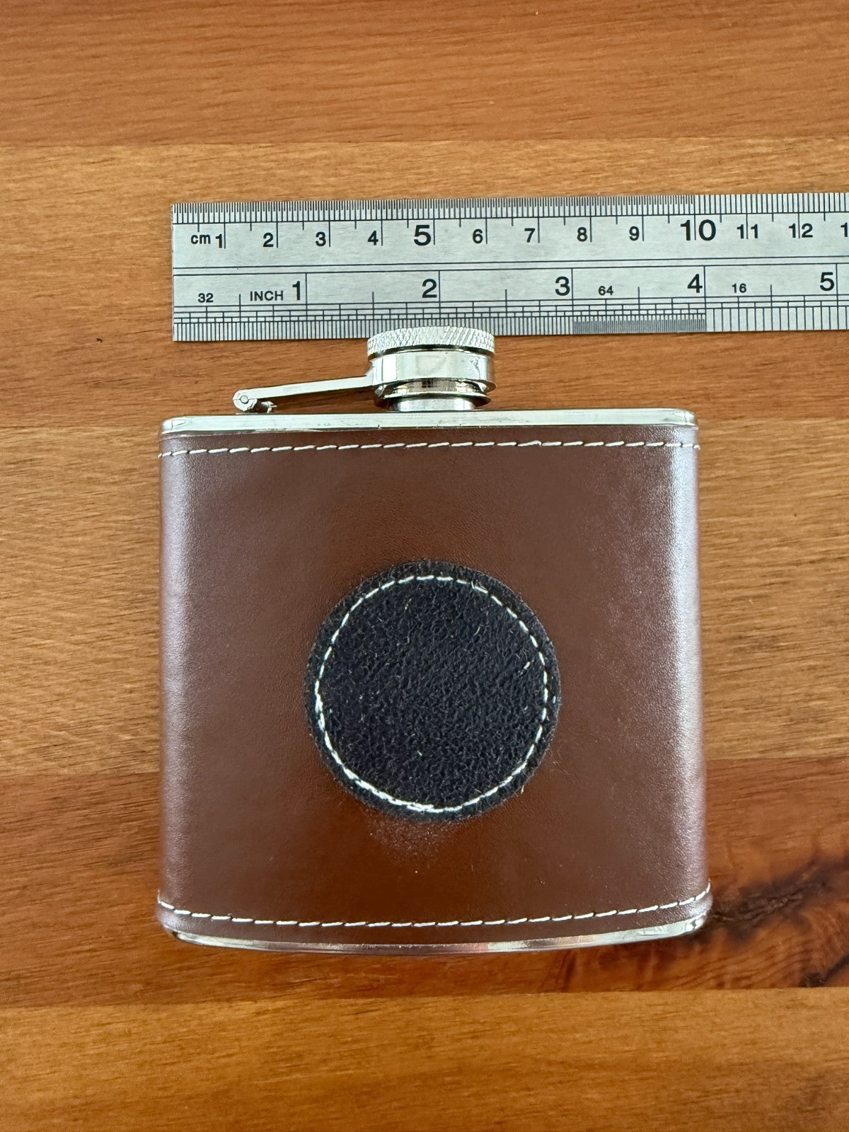 5 oz Stainless Steel Flask Sheathed in Brown Leather Pocket Hip Bottle