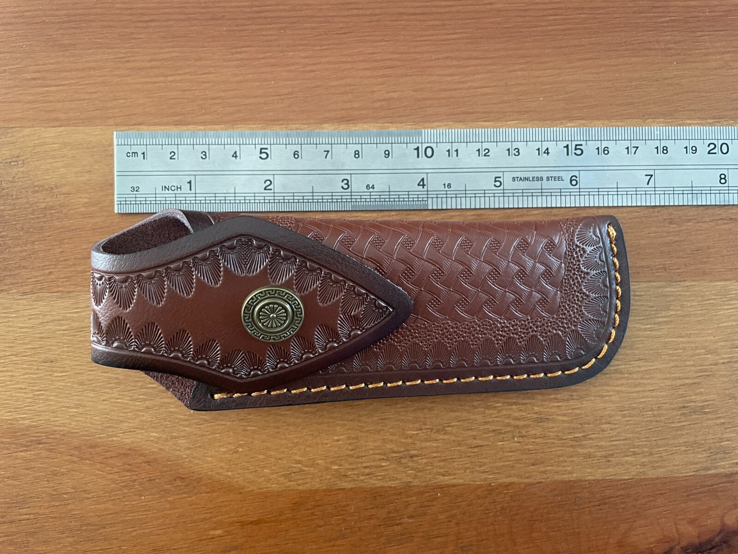 5.9 in. Brown Leather Pocket Knife Sheath Pouch with Belt Holder Hand Made Spain