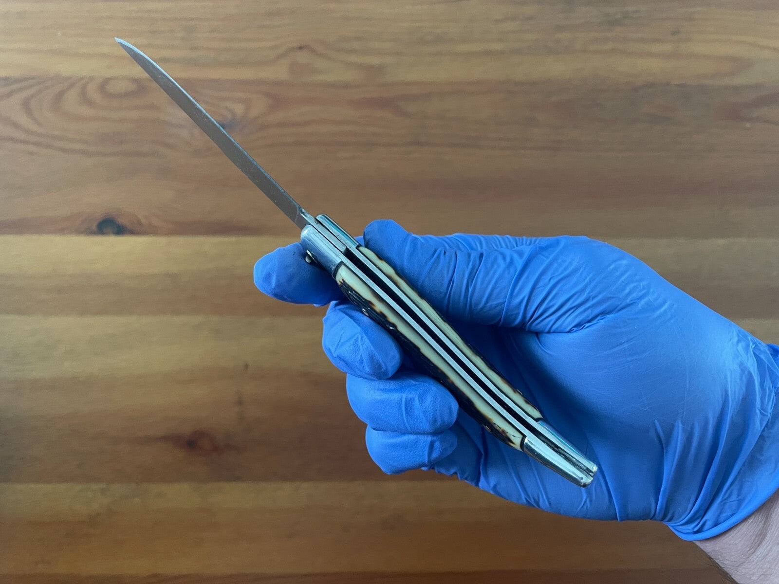 3.22" Carbon Steel Spanish Navaja Teja Deer Antler Imitation Scales Billet Lock