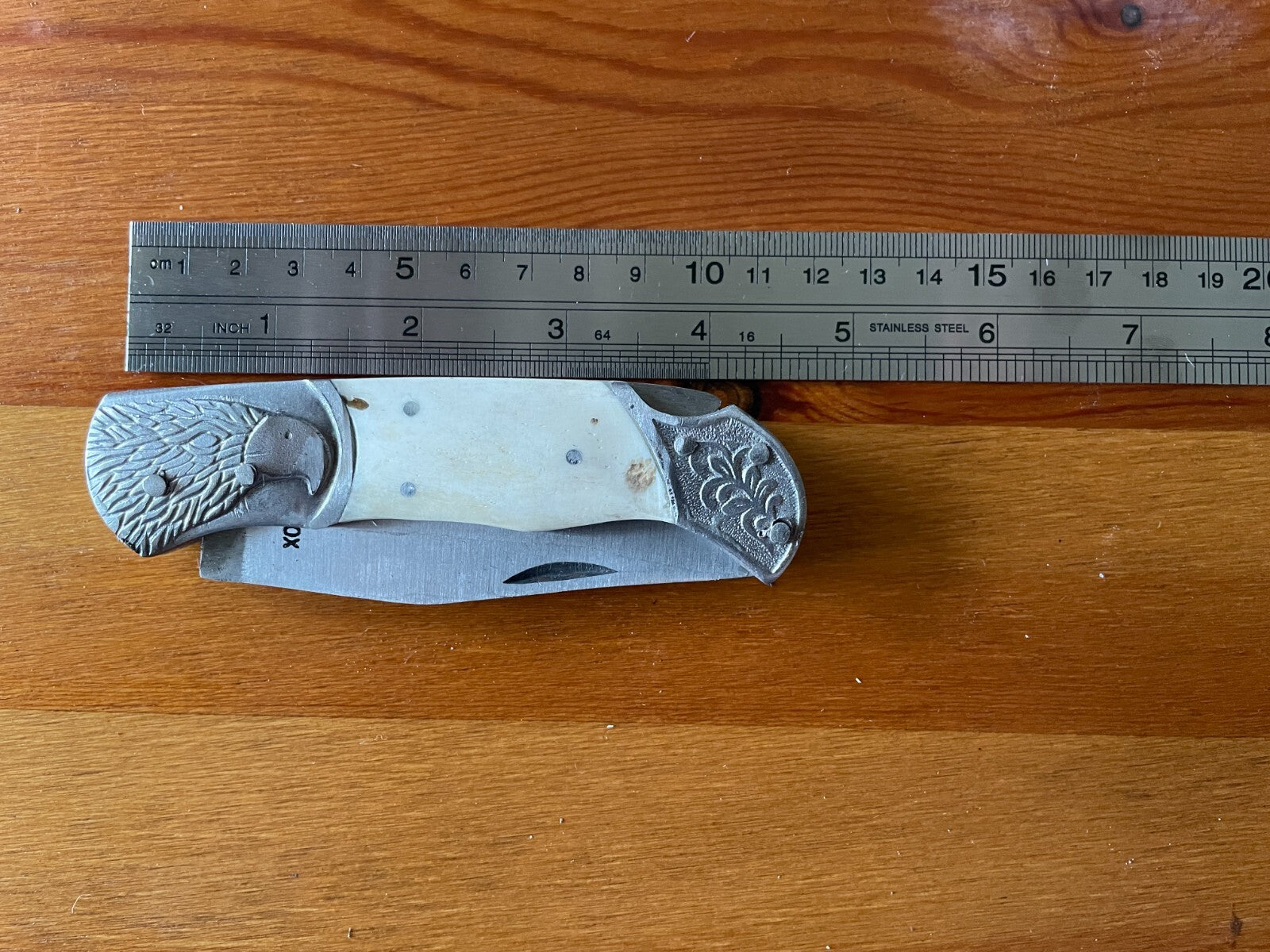 3.5" Spanish Navaja Pocket Knife Eagle Bolsters Bone Scales Lockback USA Seller