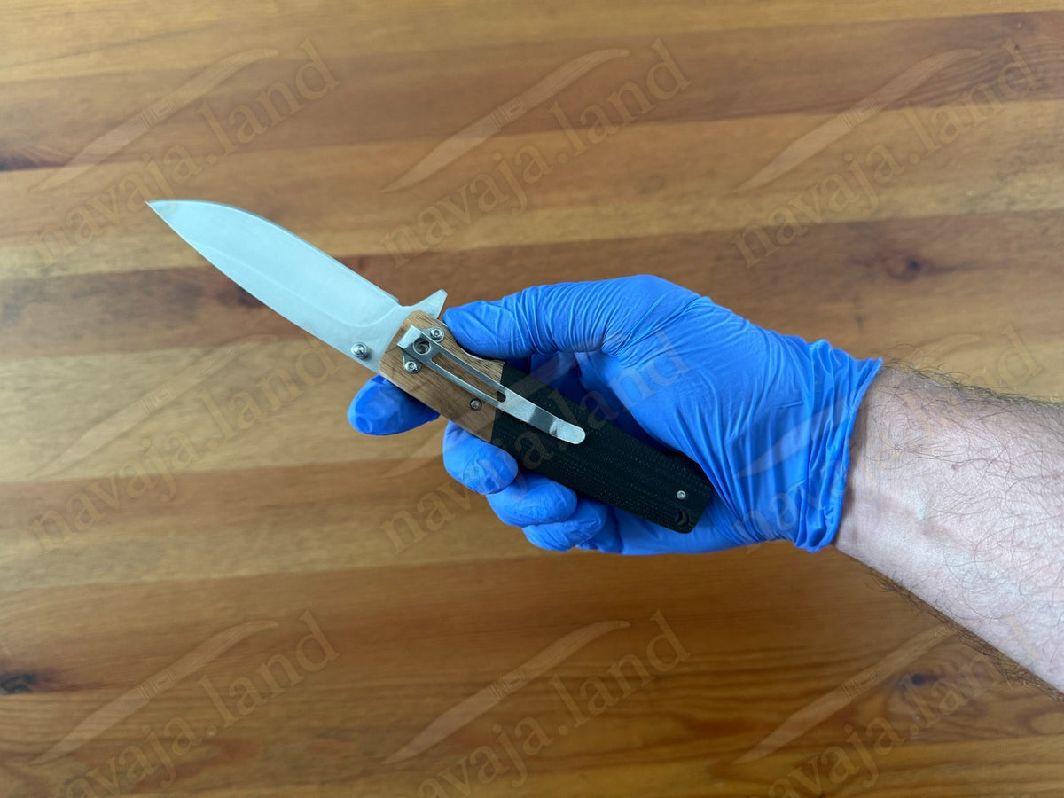 Sporting Folding Knife 3.4” Stainless Steel Blade G10 & Wood Handle Liner Lock