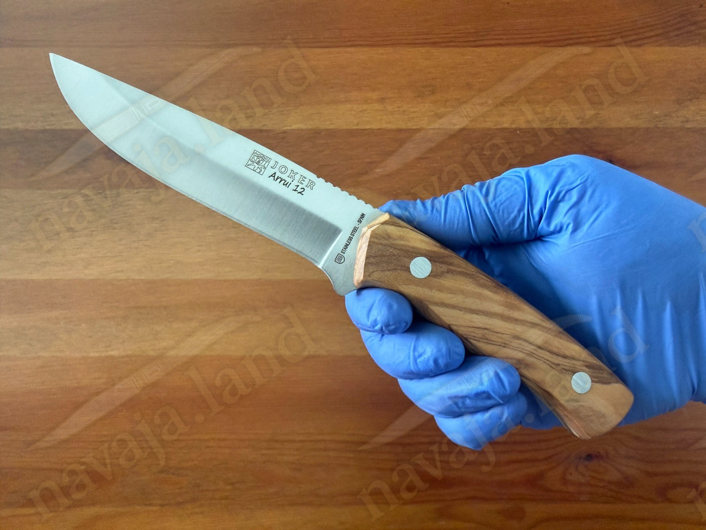 Joker Arrui 12 Outdoor Knife – 4.7” Blade | Olive Wood Handle | Leather Sheath