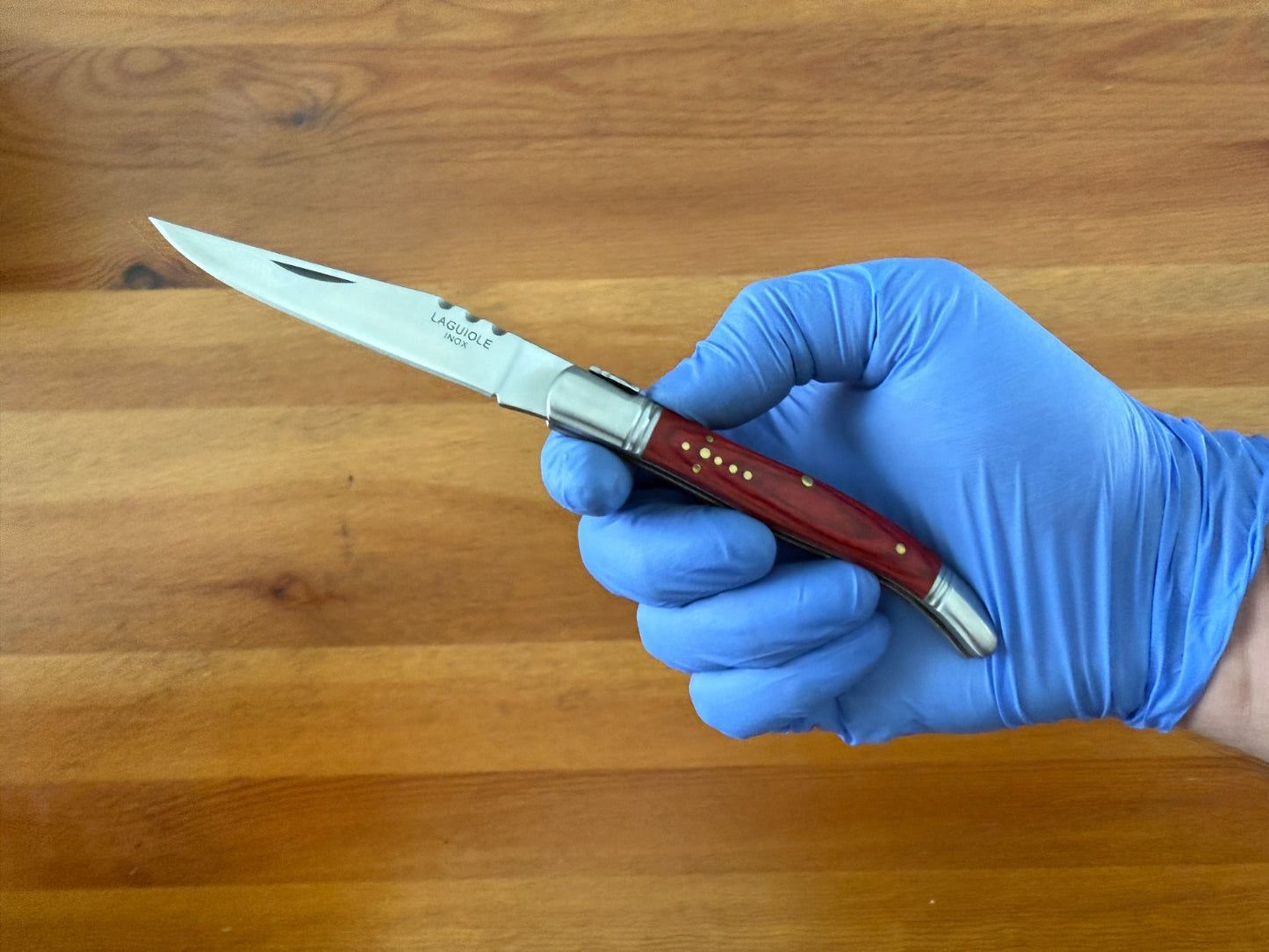 3.34” Stainless Steel Blade Navaja Laguiole Inox Pocket Knife Red Wood Scales