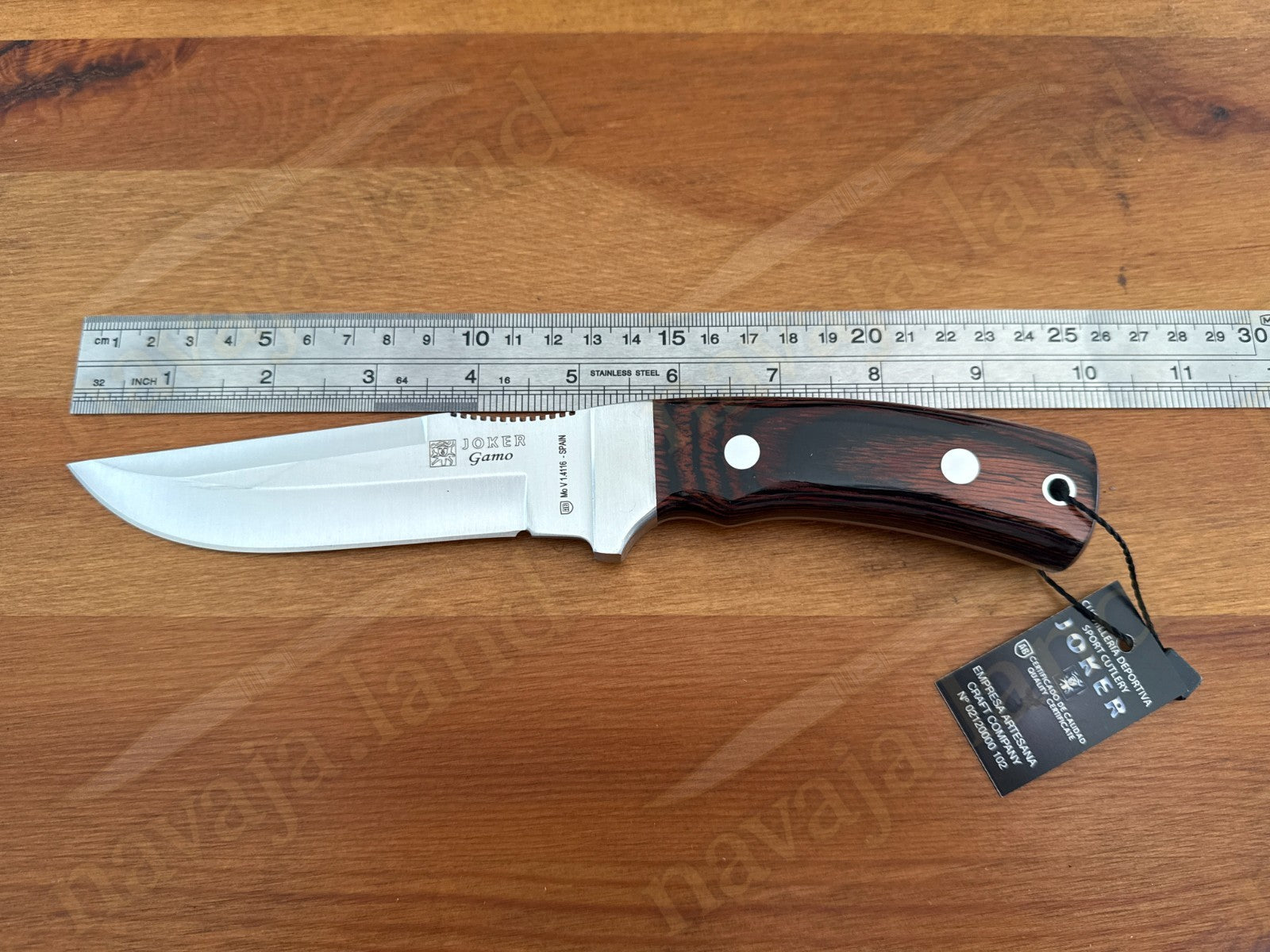 Joker Gamo Fixed Blade Hunting Knife 5.12" Mova 1.4116 Steel Red Wood Handle