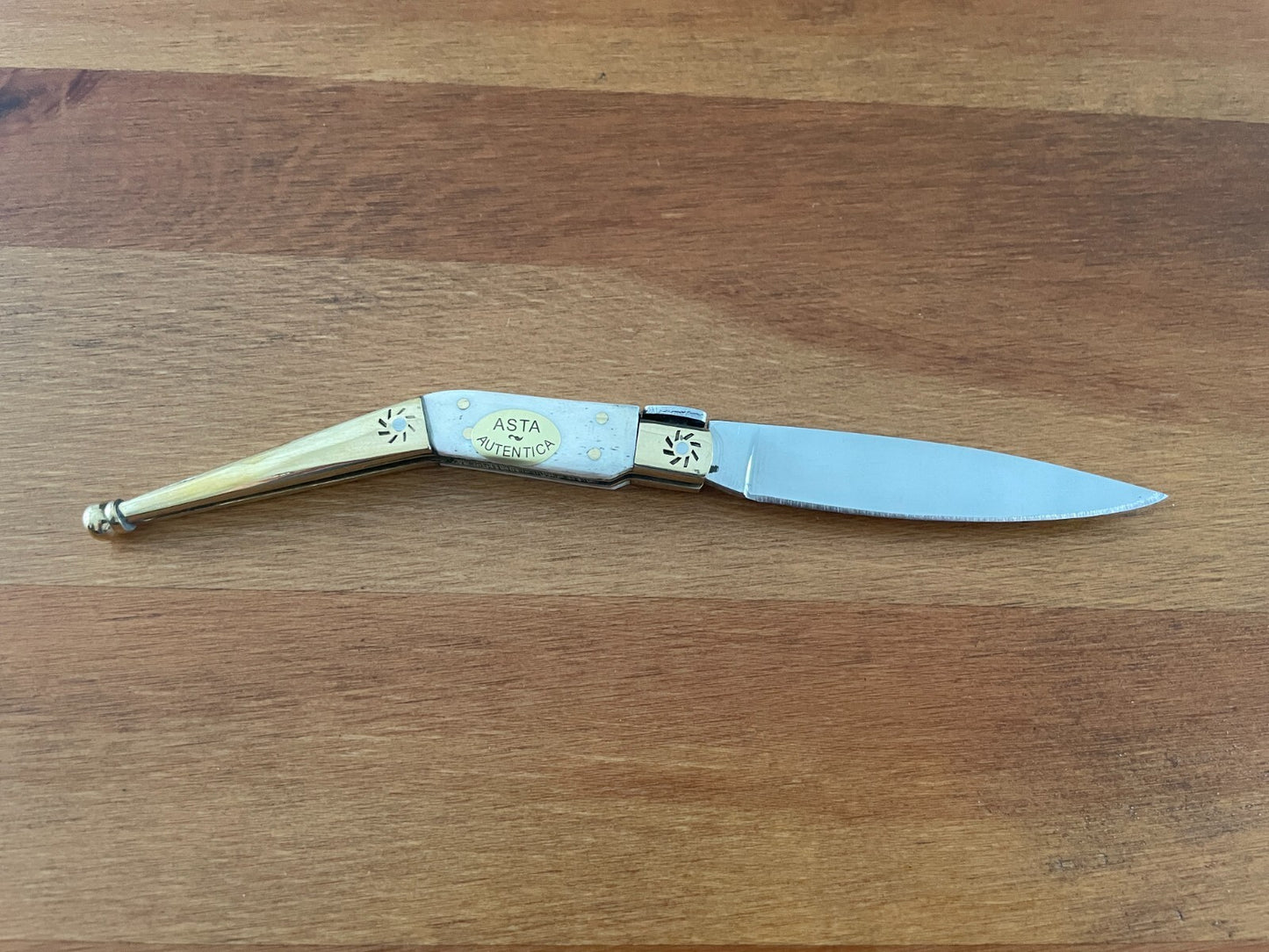 3.22" Spanish Catalan Navaja Folding Knife With Brass Bolsters Bone Scales