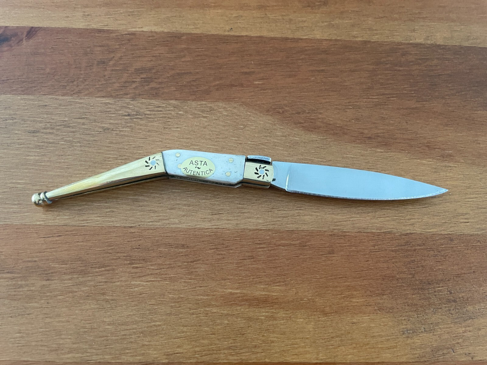 3.22" Spanish Catalan Navaja Folding Knife With Brass Bolsters Bone Scales
