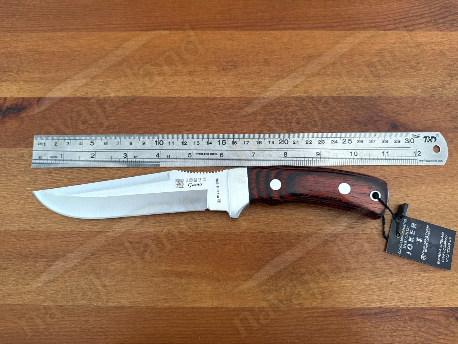 Joker Gamo Fixed Blade Hunting Knife 6.10" Mova 1.4116 Steel Red Wood Handle