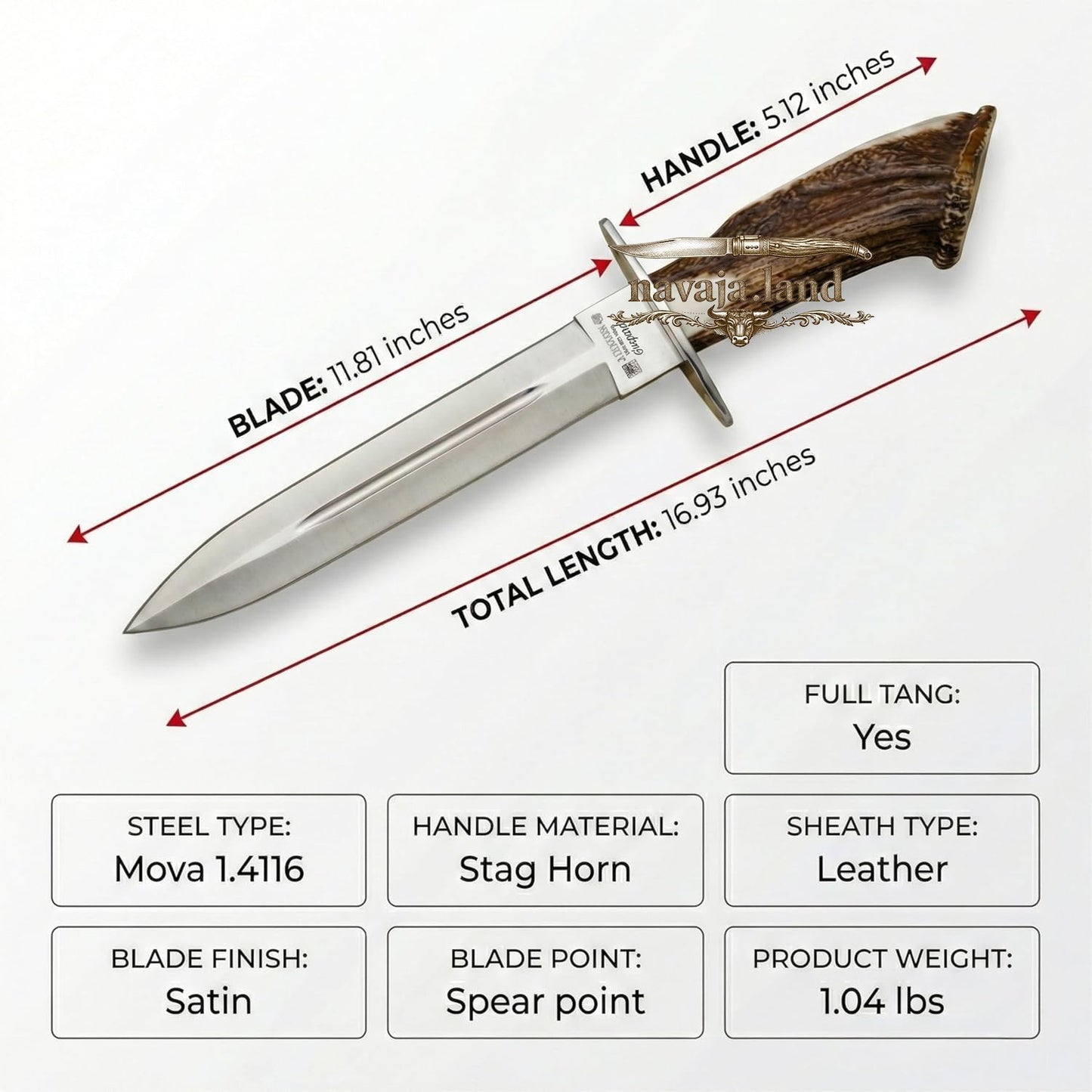 Joker Guepardo Hunting Knife – 11.81” Blade MOVA 1.4116 | Deer Antler Handle