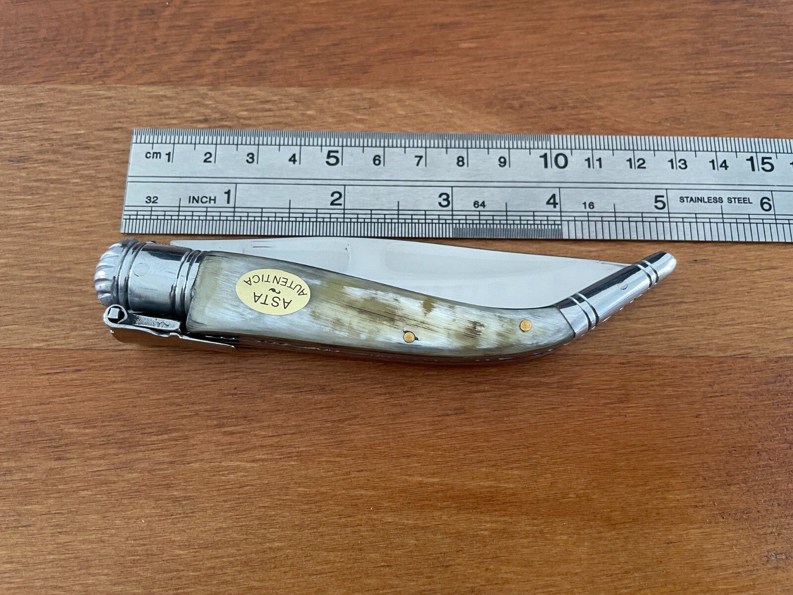 3.8" Spanish Navaja Sevillana Pocket Bullhorn Scales Unique *No ratchet*