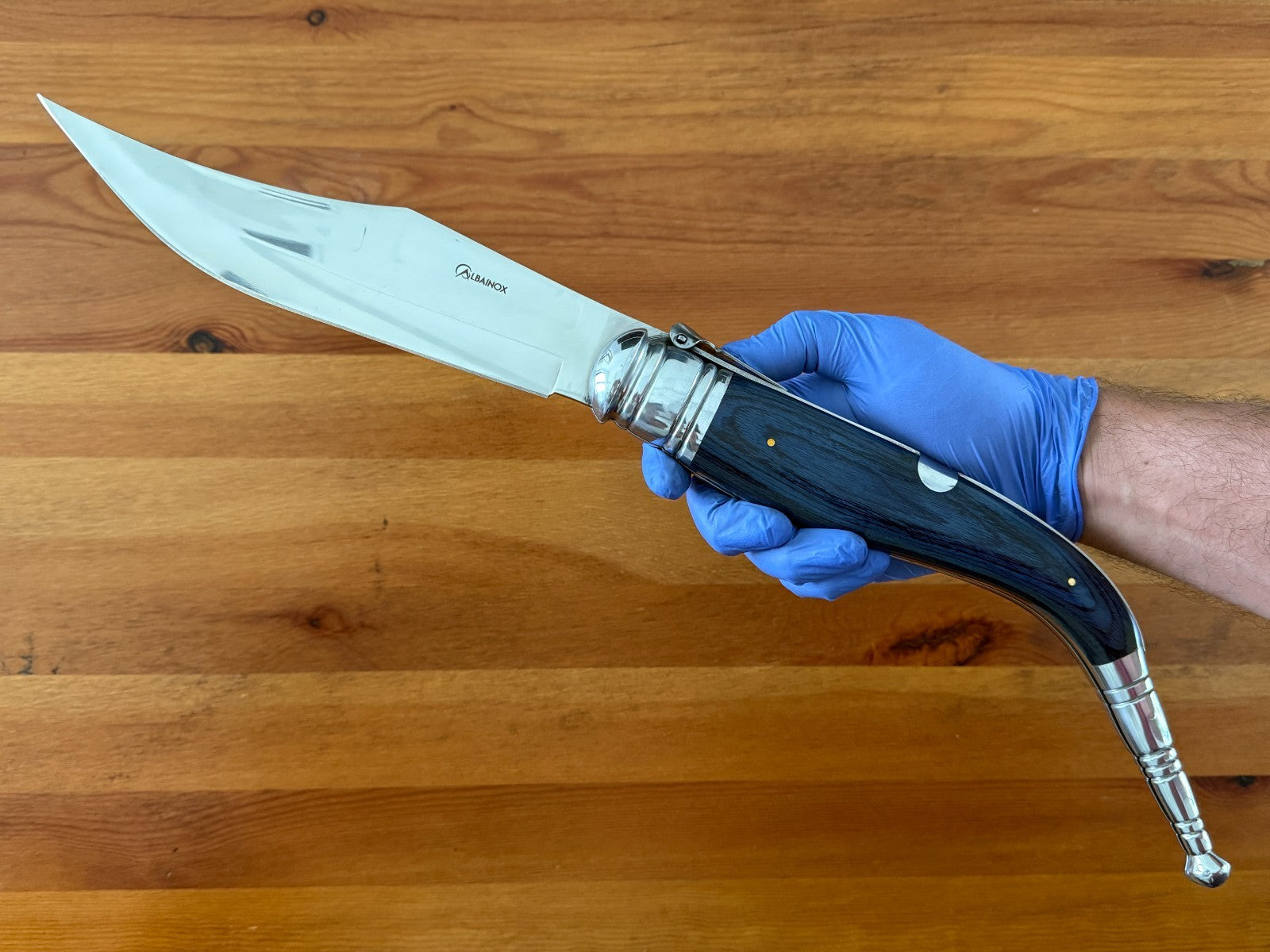 9" Blade Giant Navaja Sevillana Folding Knife Blue Wood Scales w/ Ratchet Spain