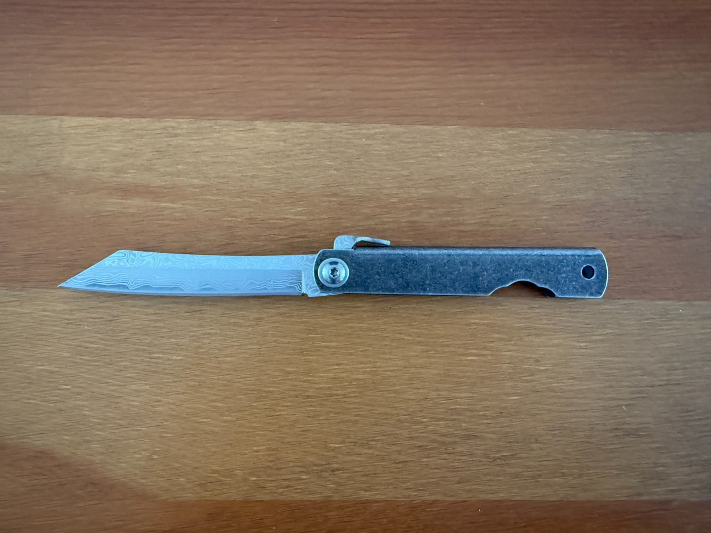 3" Navaja Higonokami Pocket Knife Damascus Steel Tanto Blade with Sheath