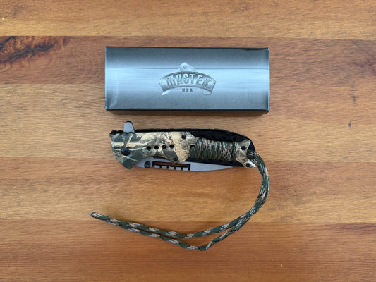 4" Steel Blade Master USA Folding Knife Assisted Leaves Camo Handle