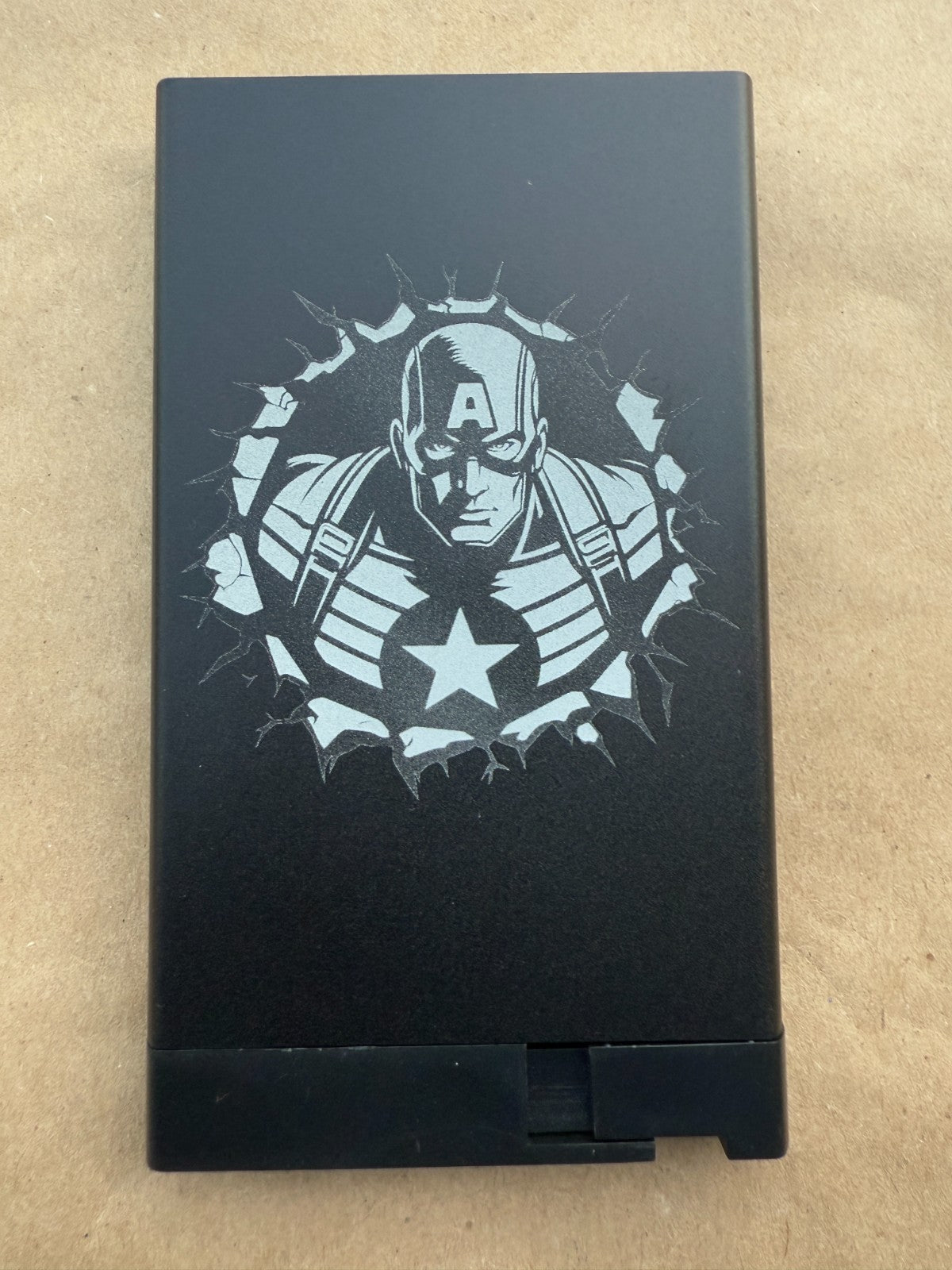 Captain America Pop Up Wallet Black Leather Credit Card Holder and Cash Aluminum