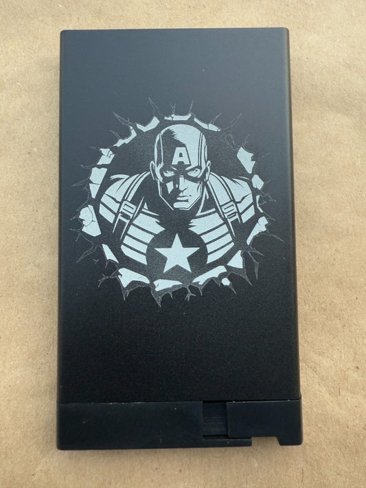 Captain America Pop Up Wallet Black Leather Credit Card Holder and Cash Aluminum