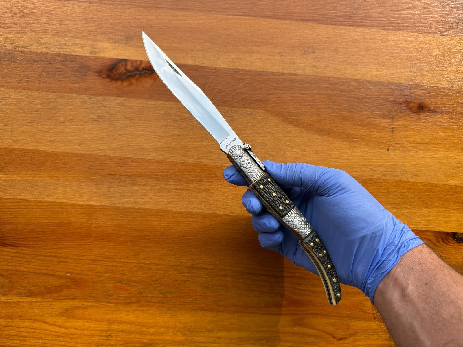 5.3" Blade Arabian Style Ratchet Navaja Knife Staghorn Imitation Ornamented