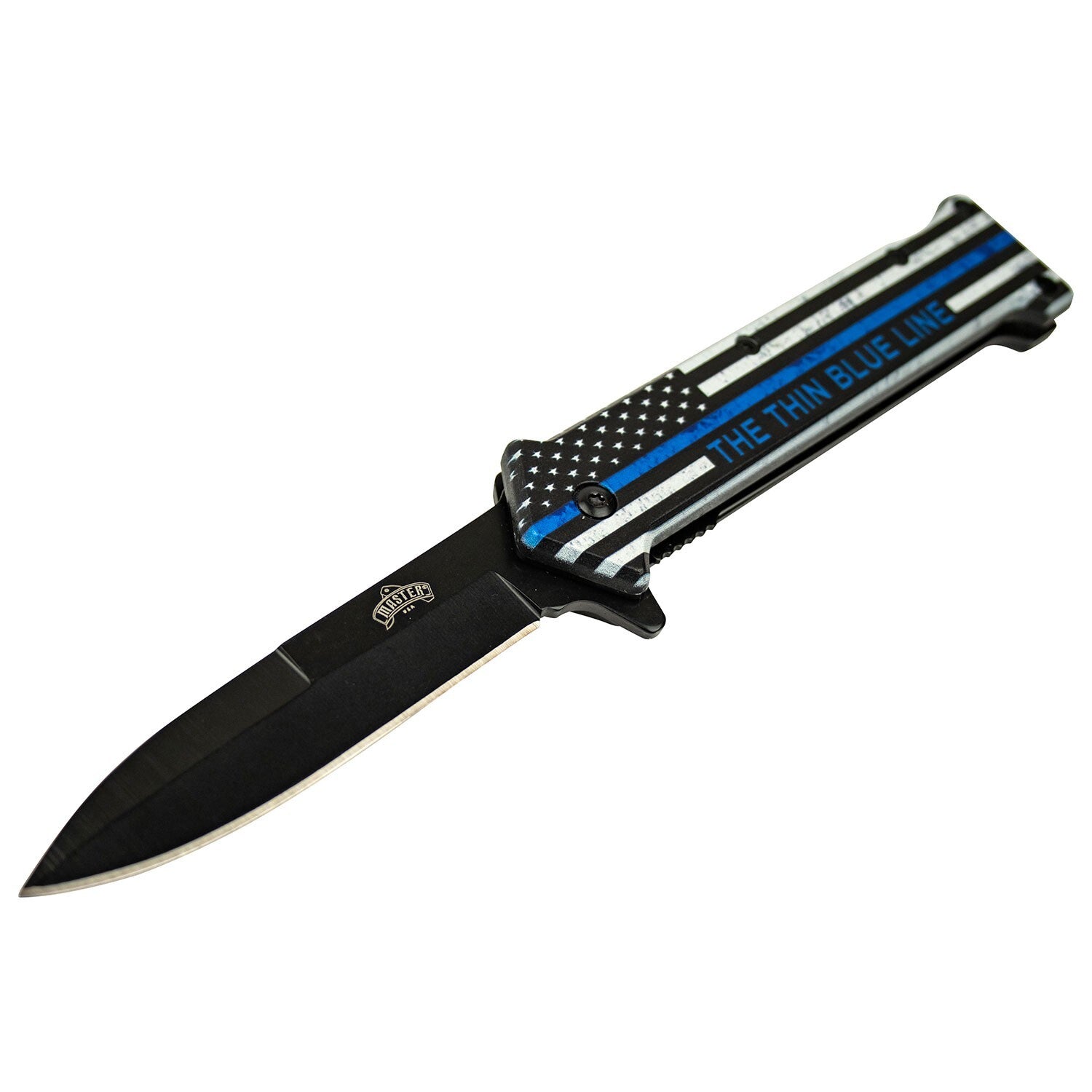 3.5" The Thin Blue Line Spring Assisted Pocket Knife Oxidized Stainless Steel