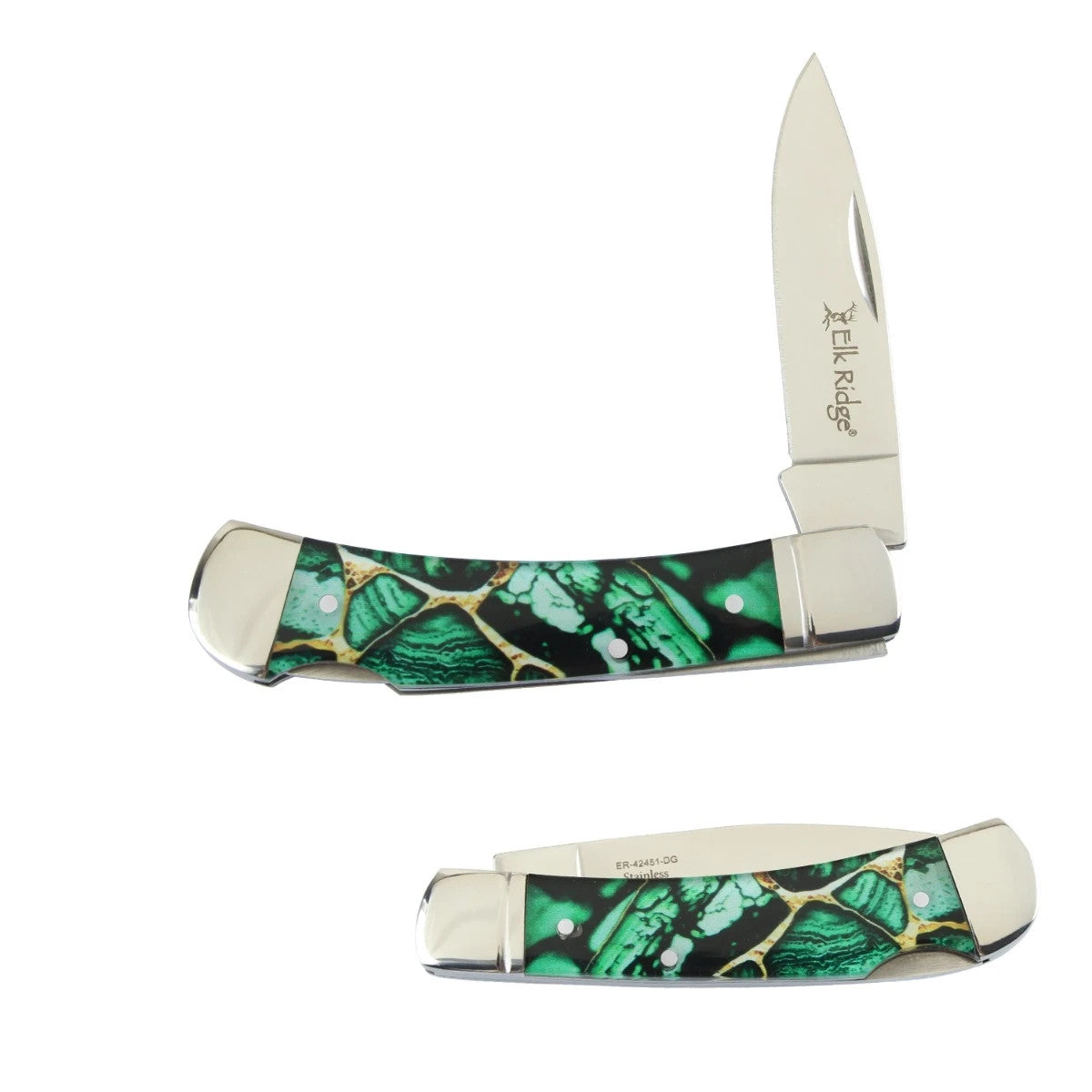 Elk Ridge Folding Knife 2.75" 3Cr13 Steel Blade Green Acrylic Handle Back Lock