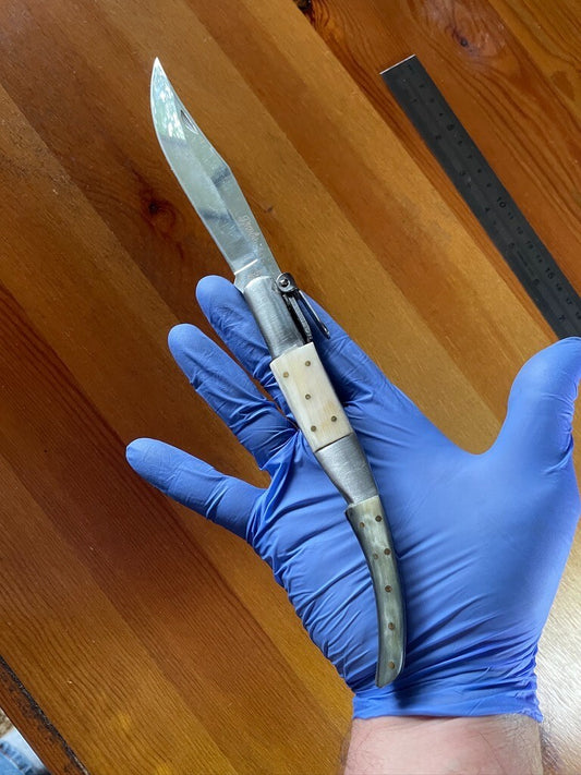 5.3" Arabian Style Navaja Folding Pocket Knife Bull Horn Scales With Ratchet