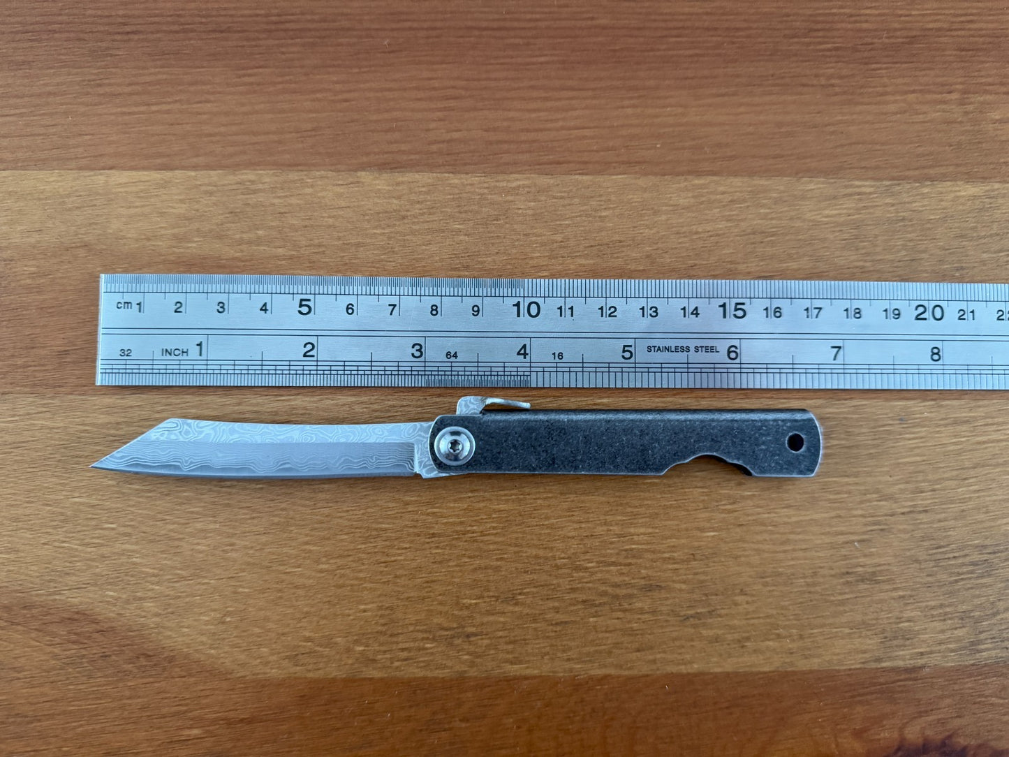 3" Navaja Higonokami Pocket Knife Damascus Steel Tanto Blade with Sheath