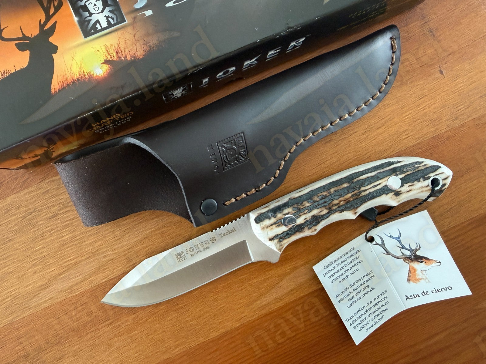 3.5" Joker Teckel Bushcraft Knife Deer Horn Handle | Full Tang | Leather Sheath