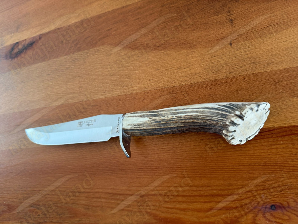 Joker Tigre Hunting Knife 6.7” MOVA Blade Deer Antler Handle Leather Sheath