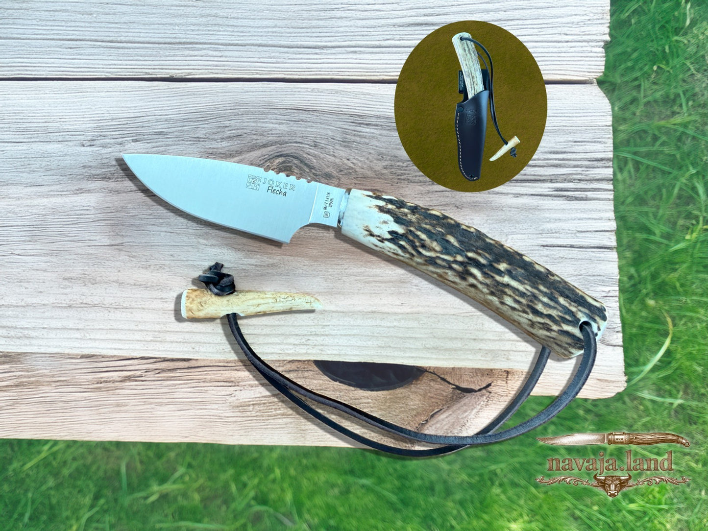 Joker Flecha Hunting Knife 4” MOVA Blade | Deer Horn Handle | Leather Sheath