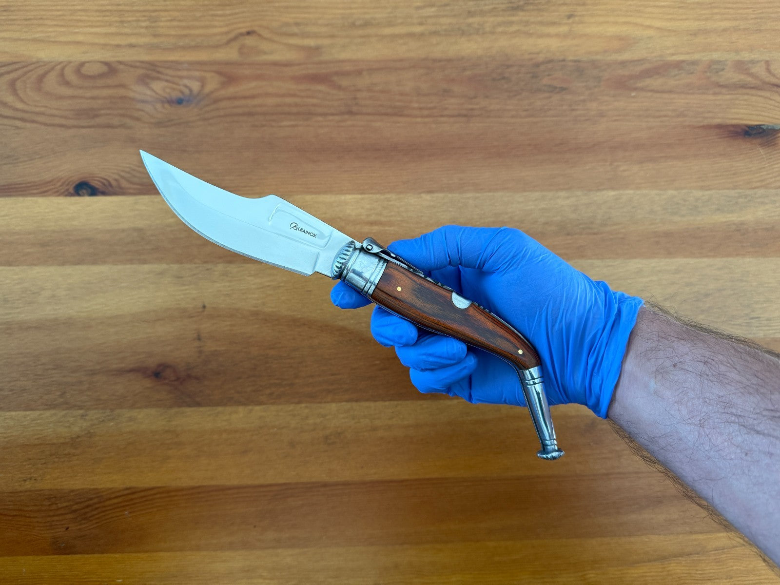 4.5” Spanish Navaja Jerezana Folding Knife Red Stamina Wood Scales With Ratchet