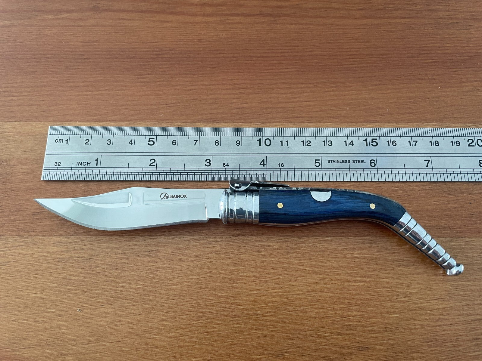 3.15" Blade Spanish Navaja Sevillana Pocket Knife Blue Wood Scales / Ratchet