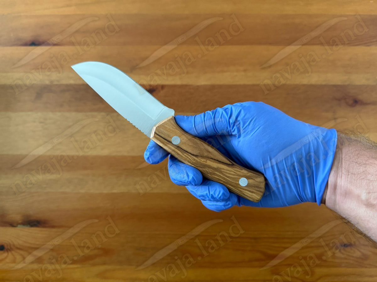 Joker Arrui 9 Outdoor Knife – 3.5” Blade | Olive Wood Handle | Leather Sheath