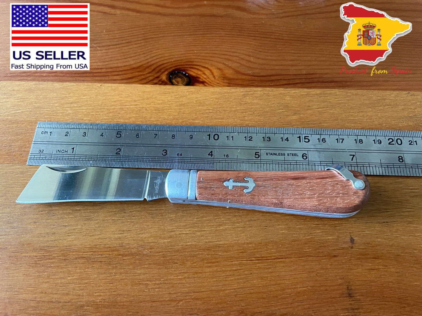 3.14" Sailor Pocket Knife Cut Tip Wood Handle Ships from USA Made in Spain
