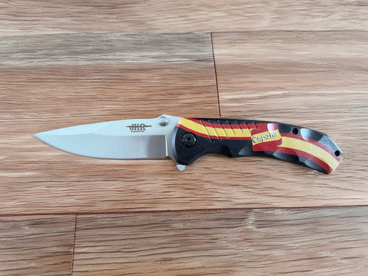 Spring Assisted Folding Knife Spanish Flag Aluminum Handle 7.5 cm (3 in) Blade
