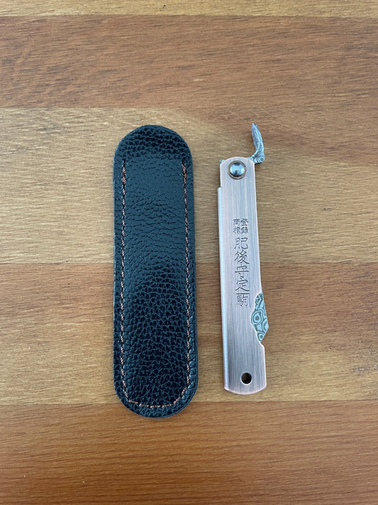 2.8" Navaja Higonokami Pocket Knife Tanto 79-layer Damascus Copper Handle Sheath