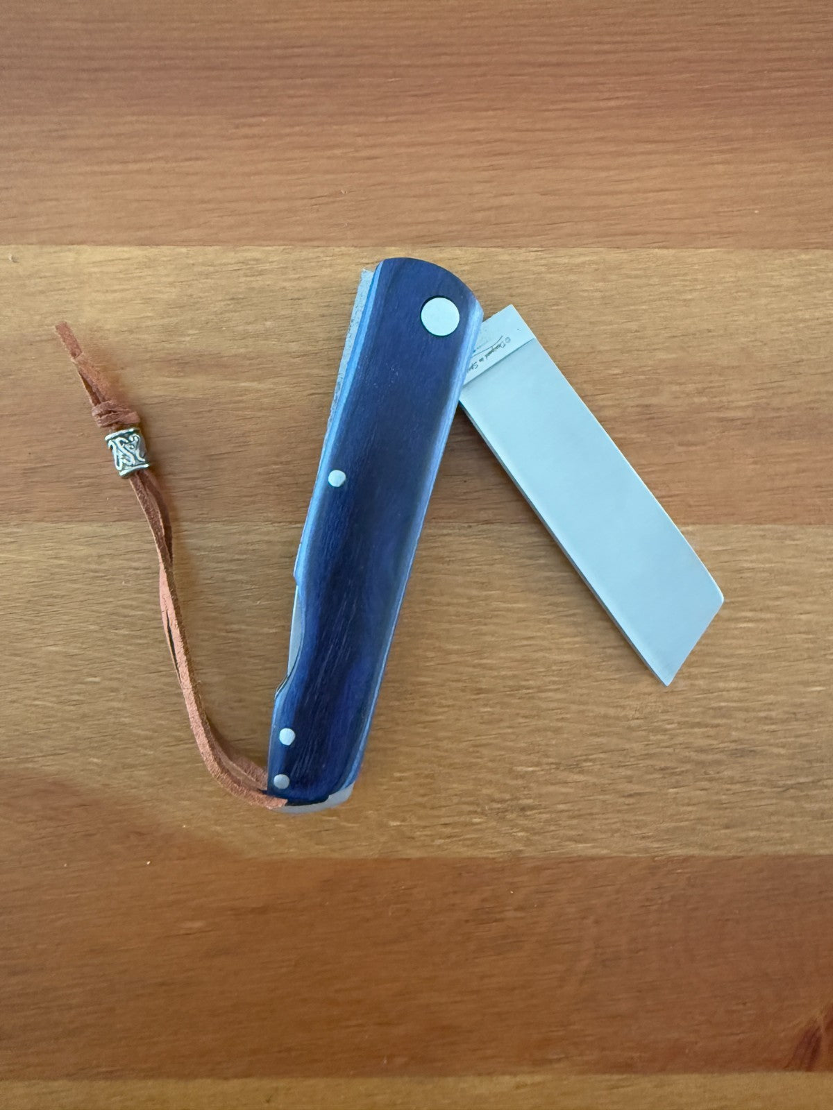 2.95" Cut Tip Navaja Pocket Knife Sailor / Marinera Blue Wood Handle Lockback