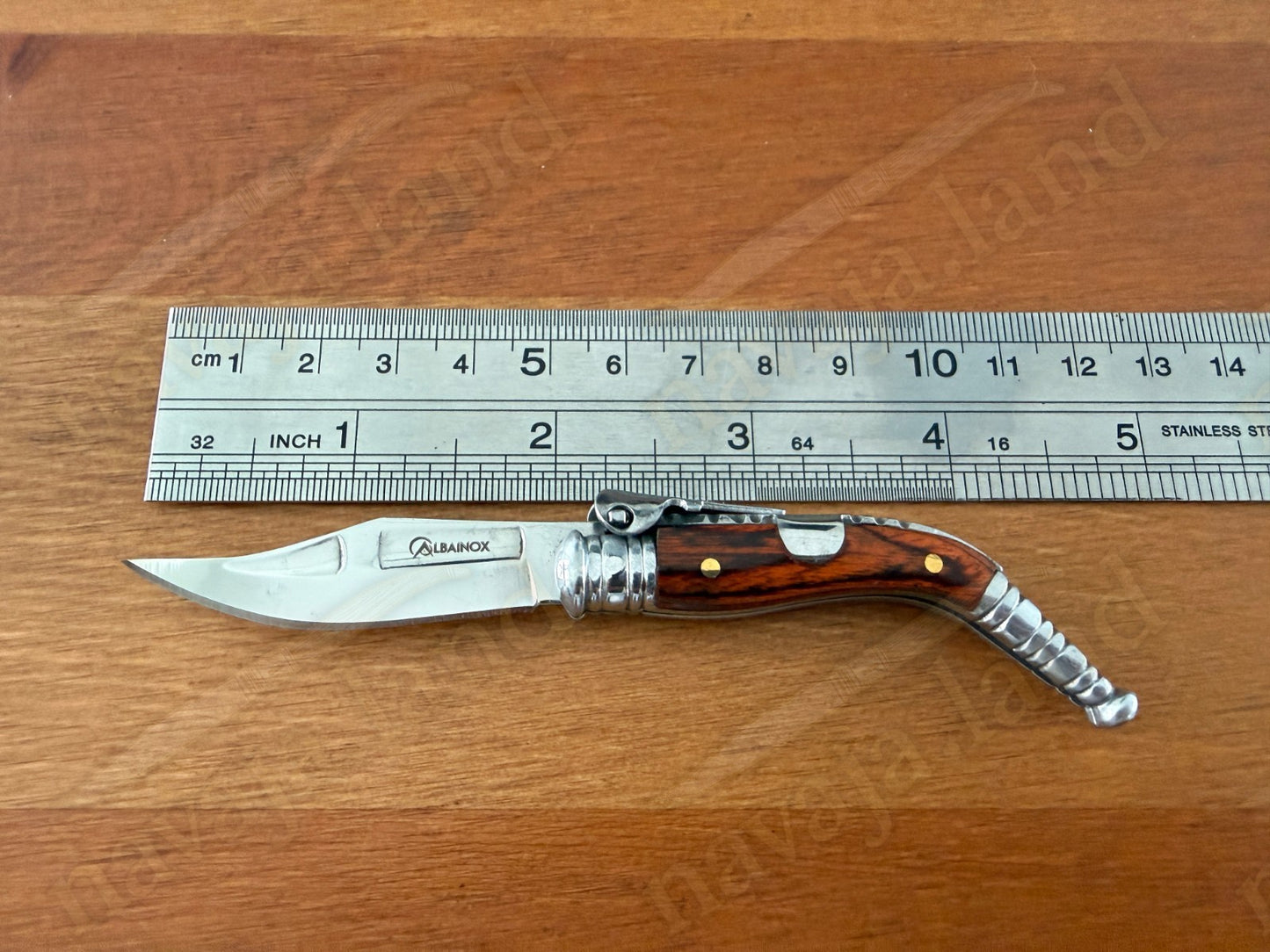2" Blade Spanish Navaja Sevillana Pocket Knife Brown Wood Scales with Ratchet